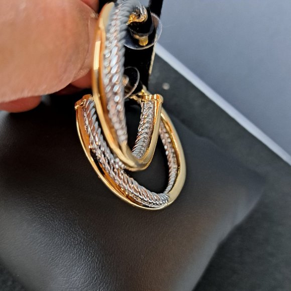 Twisted Cable, Hammered Gold & Silver Tone Hoop Earrings  4 pair - Picture 11 of 14